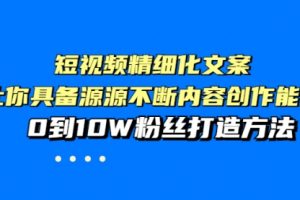 短视频精细化文案，让你具备源源不断内容创作能力，0到10W粉丝打造方法