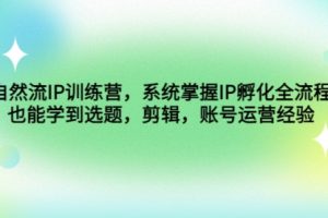 自然流IP训练营，系统掌握IP孵化全流程，也能学到选题，剪辑，账号运营经验