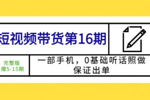 短视频带货第16期：一部手机，0基础听话照做，保证出单 (完整版 赠5-15期)