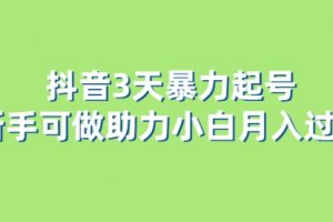 抖音3天暴力起号新手可做助力小白月入过万