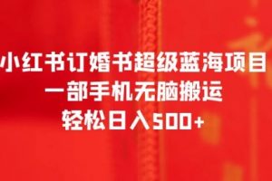 小红书订婚书超级蓝海项目，一部手机无脑搬运，轻松一天500+