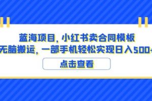 蓝海项目 小红书卖合同模板 无脑搬运 一部手机日入500+（教程+4000份模板）