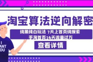 淘宝算法·逆向解密：纯黑纯白玩法 7天上首页纯搜索 手淘首页14天流量过万