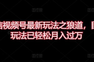 微信视频号最新玩法之狼道，目前玩法已轻松月入过万【揭秘】