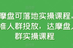 达摩盘可落地实操课程，精准人群投放，达摩盘人群实操课程