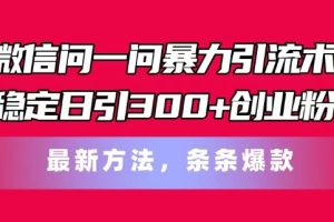 微信问一问暴力引流术，稳定日引300+创业粉，最新方法，条条爆款【揭秘】