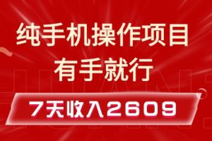 纯手机操作的小项目，有手就能做，7天收入2609+实操教程【揭秘】