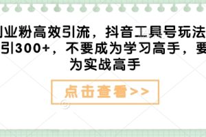 创业粉高效引流，抖音工具号玩法，日引300+，不要成为学习高手，要成为实战高手