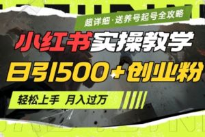 2月小红书最新日引500+创业粉实操教学【超详细】小白轻松上手，月入1W+，附小红书养号起号SOP