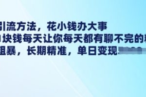 最新引流方法，花小钱办大事，只需1块钱每天让你每天都有聊不完的精准客户 简单粗暴，长期精准