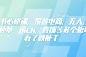 小红书必修课，覆盖电商，无人，获客，种草，mcn，直播等多个板块，看了就能干