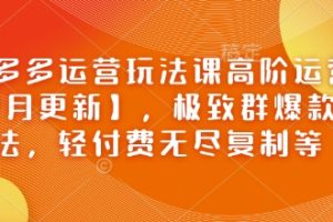 拼多多运营玩法课高阶运营【2月更新】，极致群爆款玩法，轻付费无尽复制等